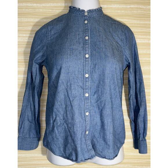 J. Crew Women's Demin Chambray Blue Button Down Long Sleeve Top S Small 0633 - Picture 1 of 4